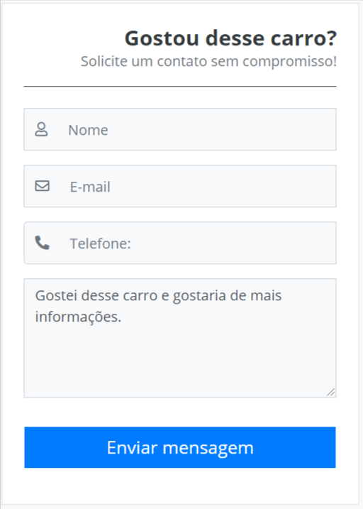 Formulario de Contato para automóveis